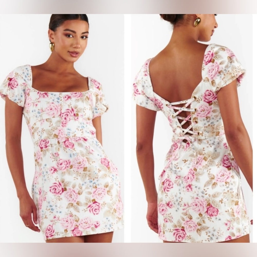 NEW ☀️ Show Me Your Mumu Floral Lace-Up Back Mini Dress